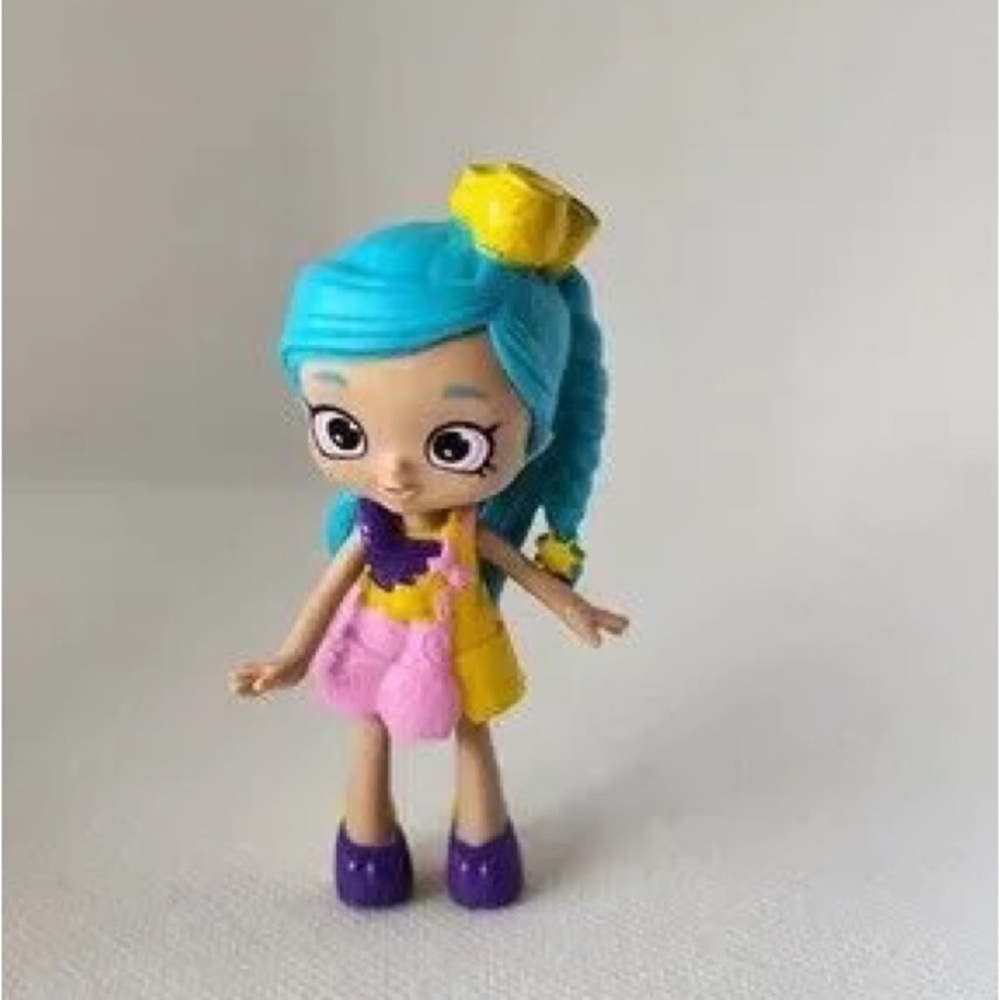 Kids Blue-Haired Party Doll with Yellow Hat and Pink Outfit